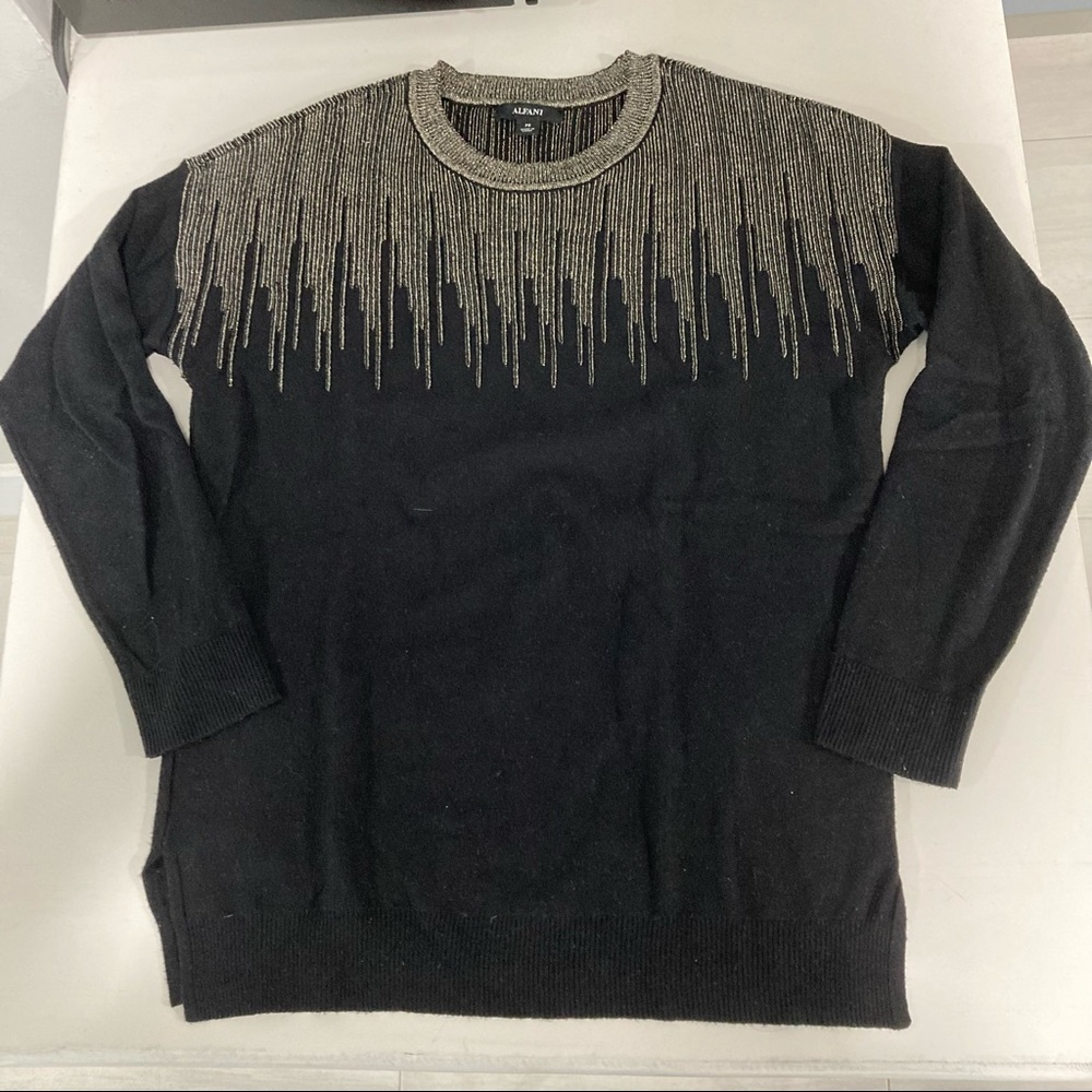 Alfani Petite Metallic Lines Sweater black & gold
